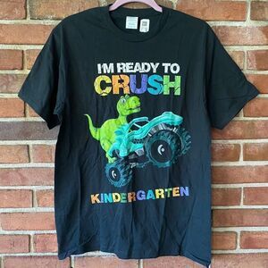 Ready to Crush Kindergarten Dinosaur Monster Truck Tee Black Medium